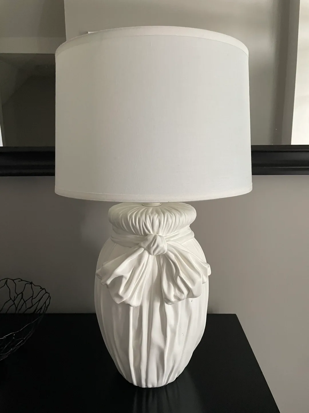 White Table Lamp with Draped Bow Detail image indicator(4)