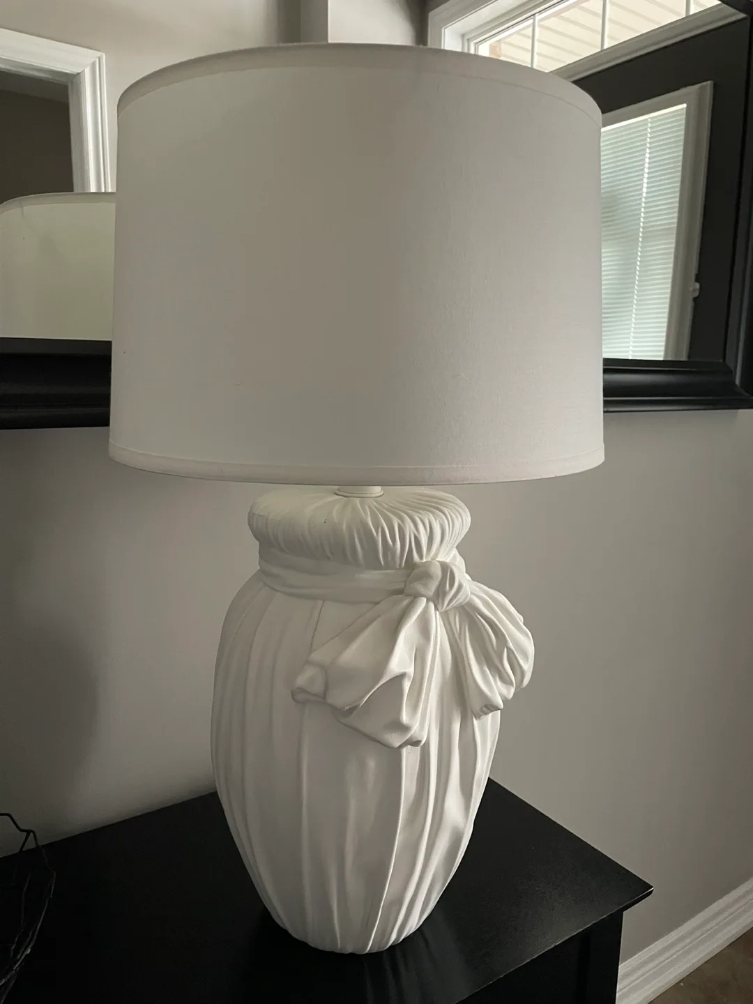 White Table Lamp with Draped Bow Detail image indicator(3)
