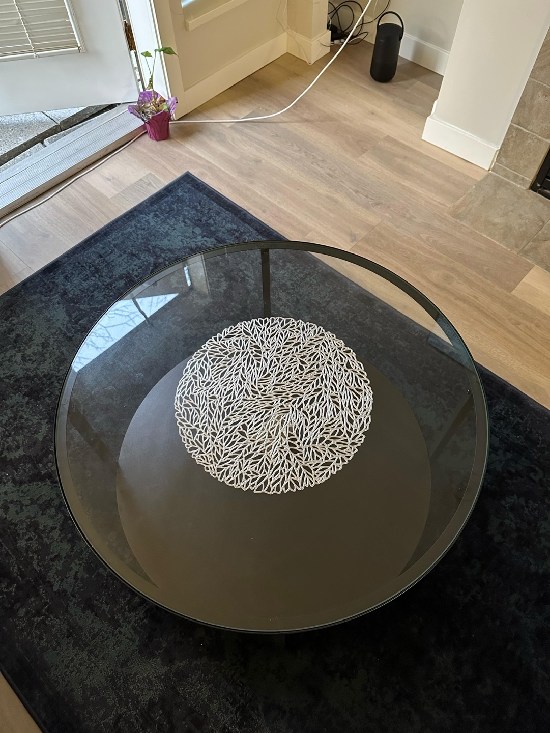 Round Glass Coffee Table with Lower Shelf