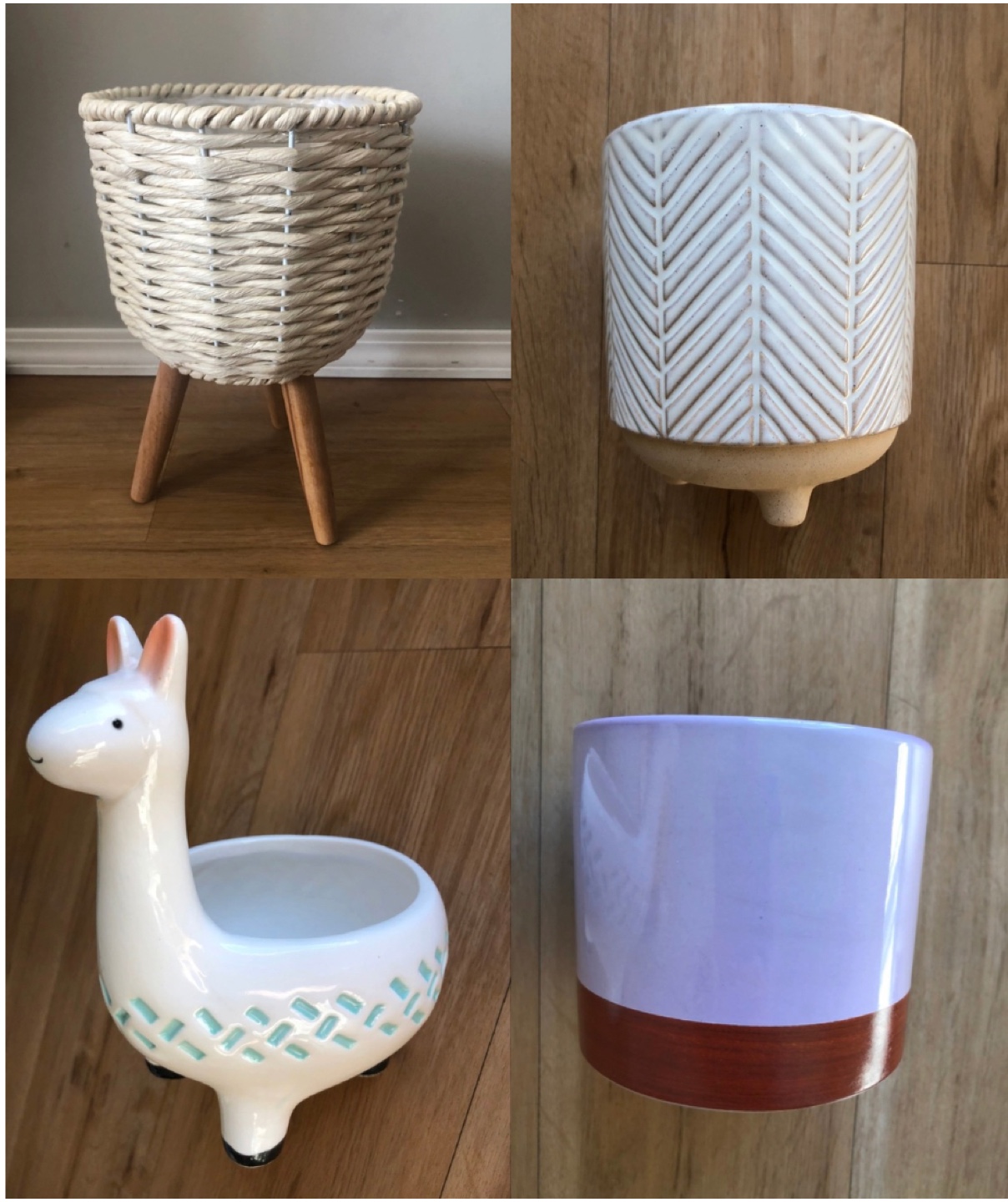 Bundle of 4 Planters: Llama, Chevron, Woven, and Lavender
