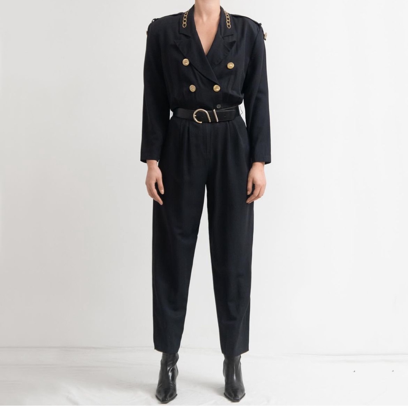 Vintage Black Double-Breasted Jumpsuit