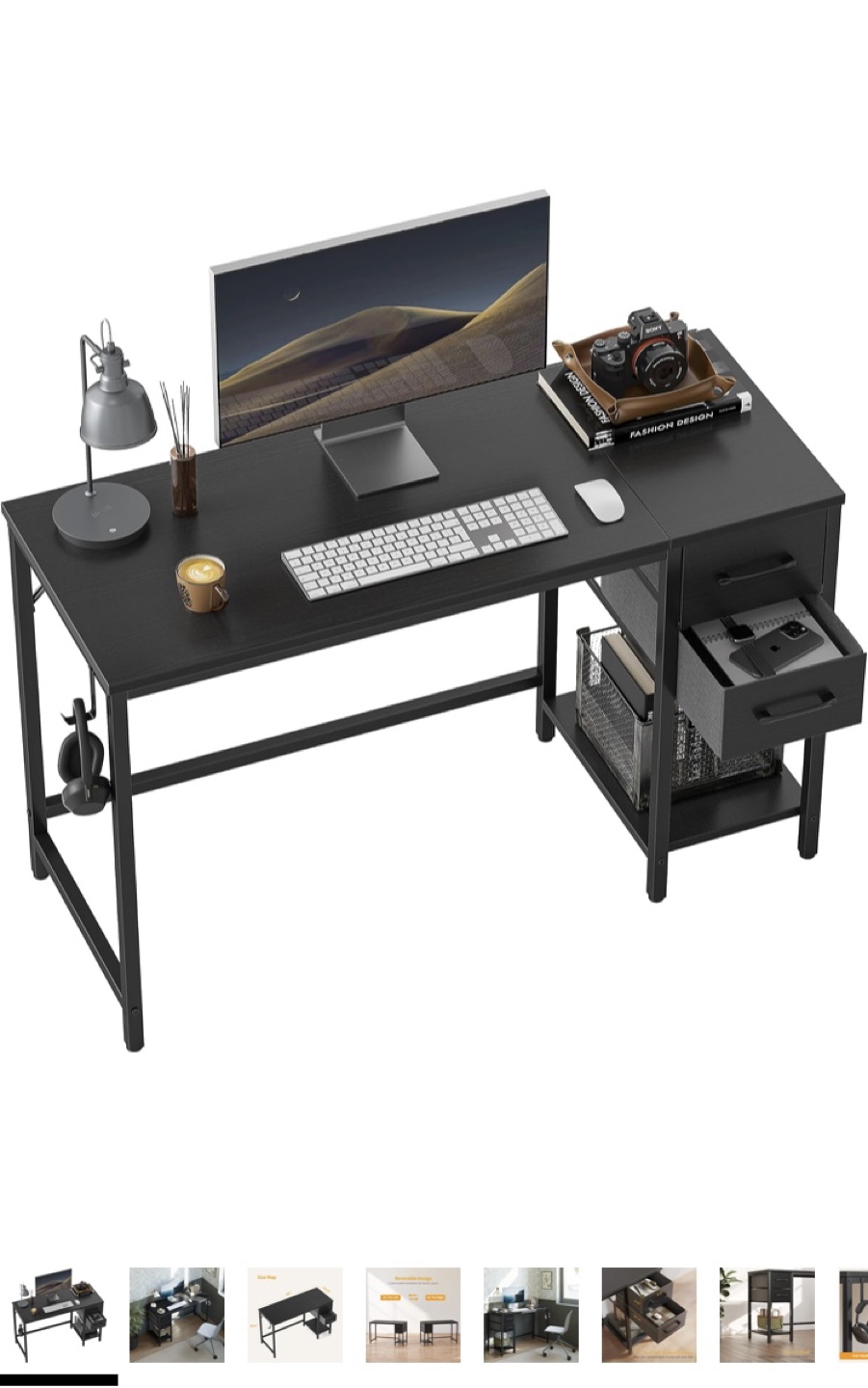 Black Computer Desk with Drawers
