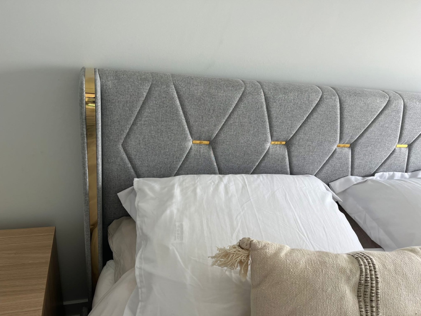 Queen Size Upholstered Bed Frame with Gold Accents - photo 2