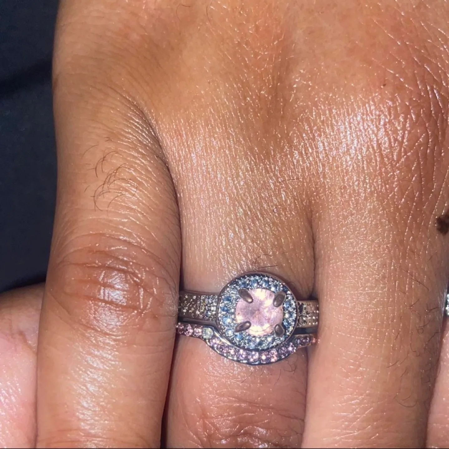 Stunning Two-Piece Pink & Clear Cubic Zirconia Ring Set image indicator(5)