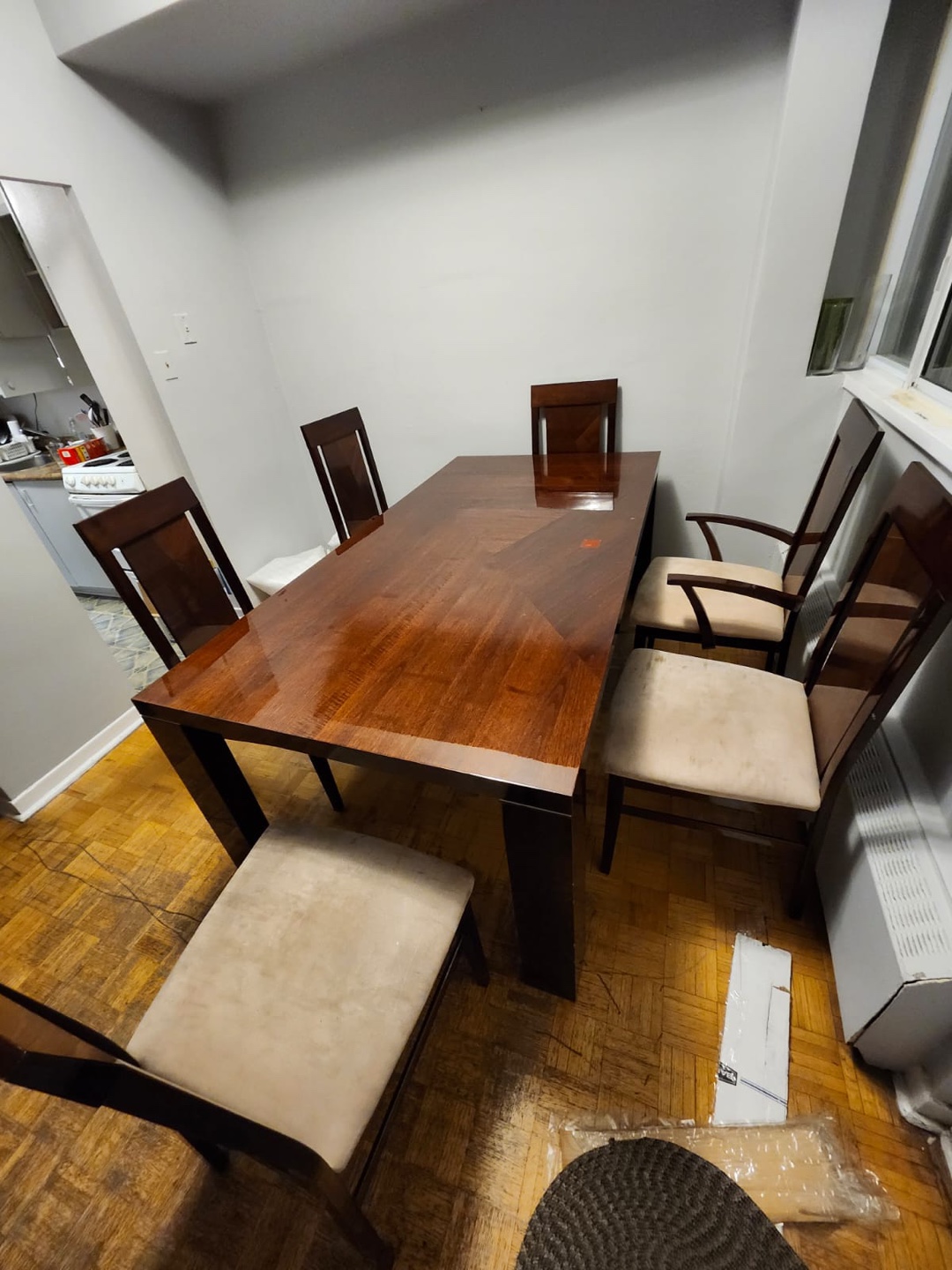 Dark Brown Wood Dining Table and Six Chairs Set