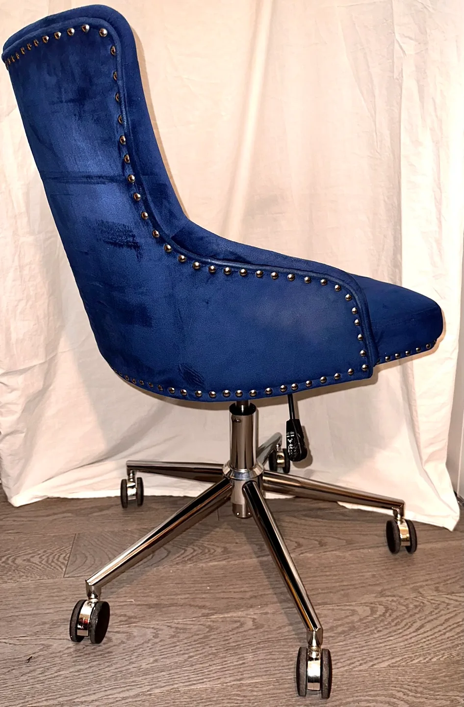 Ergonomic Vanity chair Blue Velvet Breathable Upholstery image indicator(4)