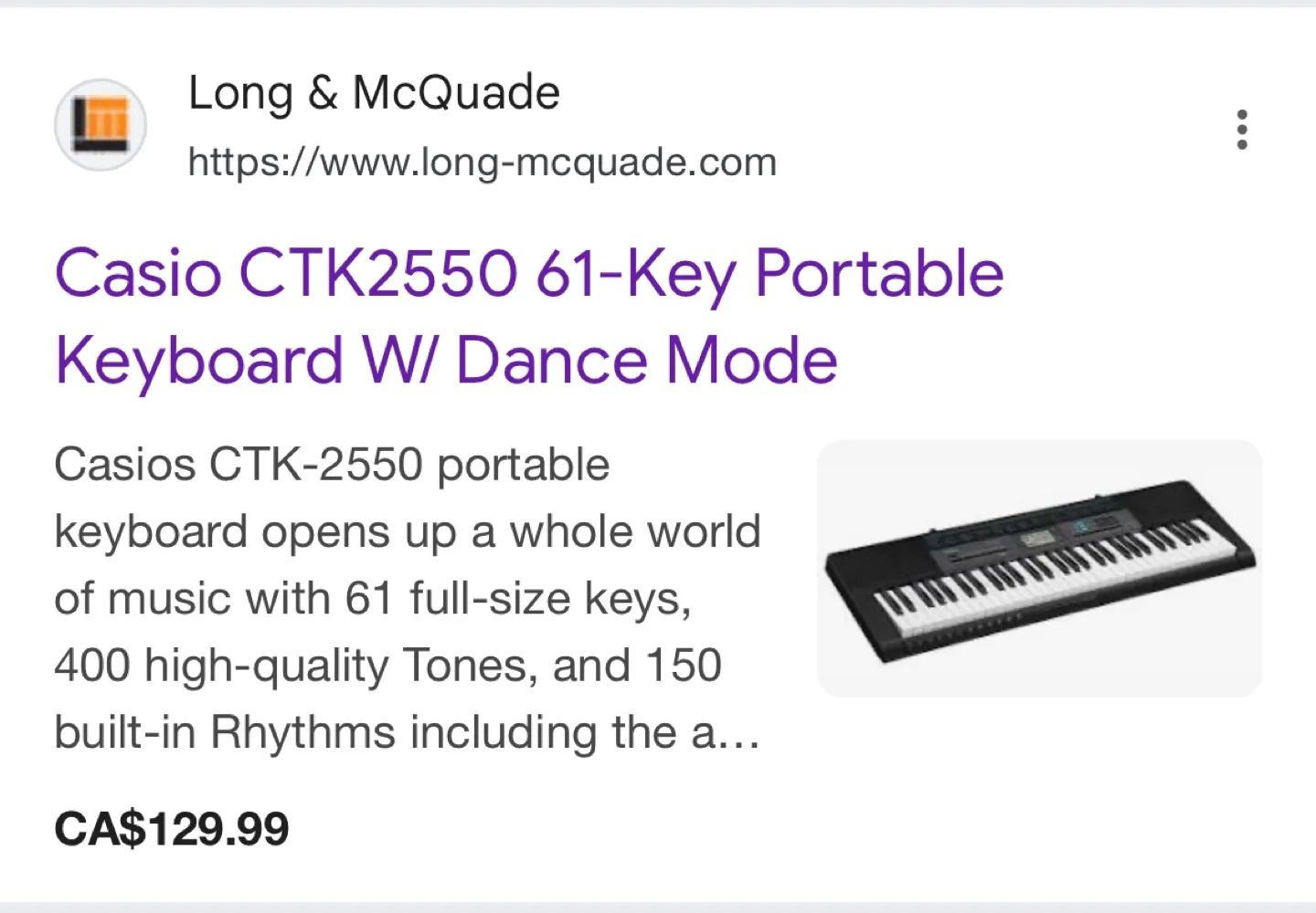 Casio Piano CTK-2550 61-Key Portable Keyboard thumbnail