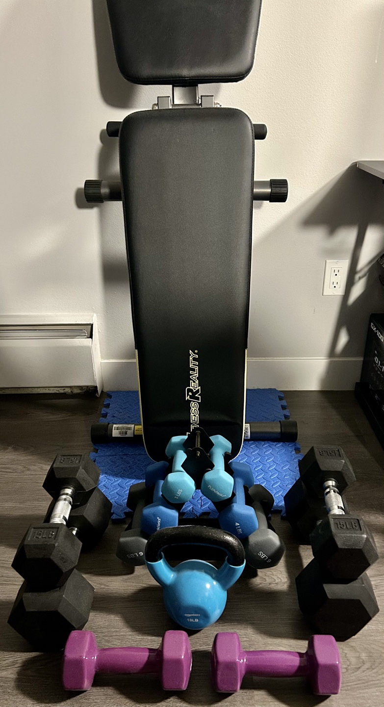 Fitness Reality 8100 Weight Bench with Dumbbells and Kettlebell - photo 2