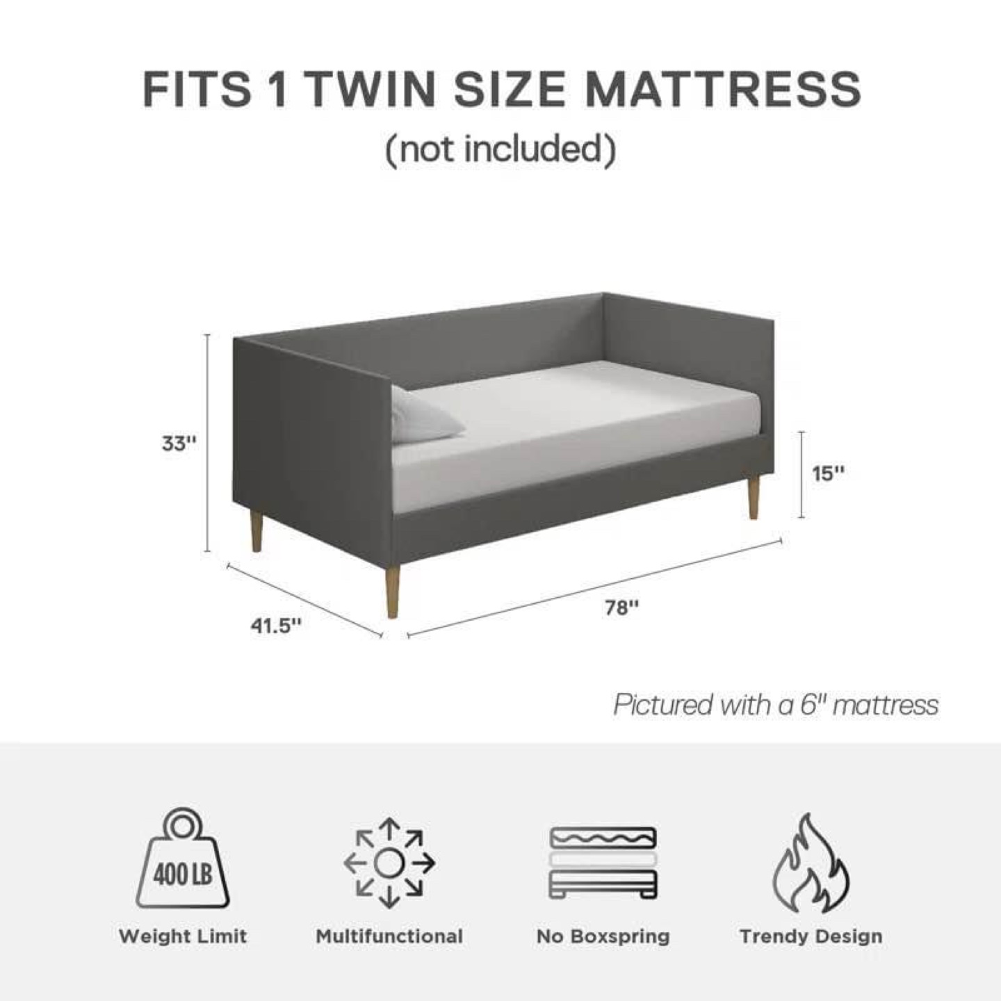 Grey Velvet Twin Daybed Frame - photo 3