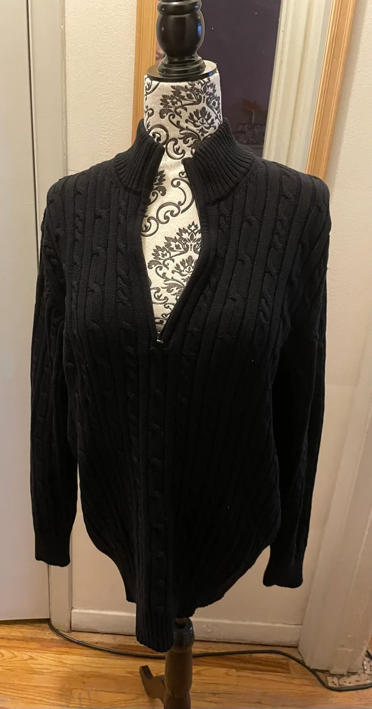 Black Cable Knit Zip-Up Sweater image indicator(2)