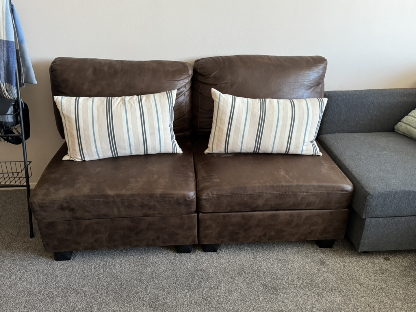 Brown Faux Leather Armless Chairs - photo 4