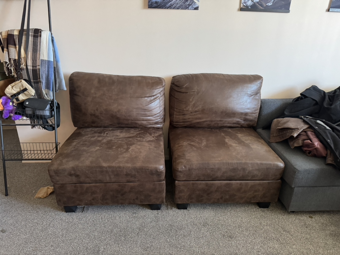 Brown Faux Leather Armless Chairs - photo 2