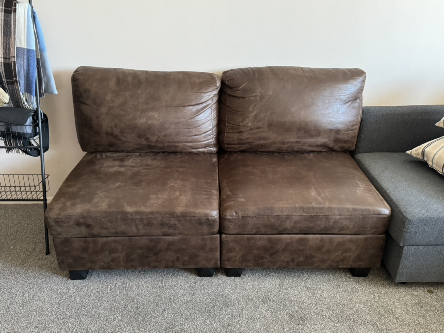 Brown Faux Leather Armless Chairs - photo 3