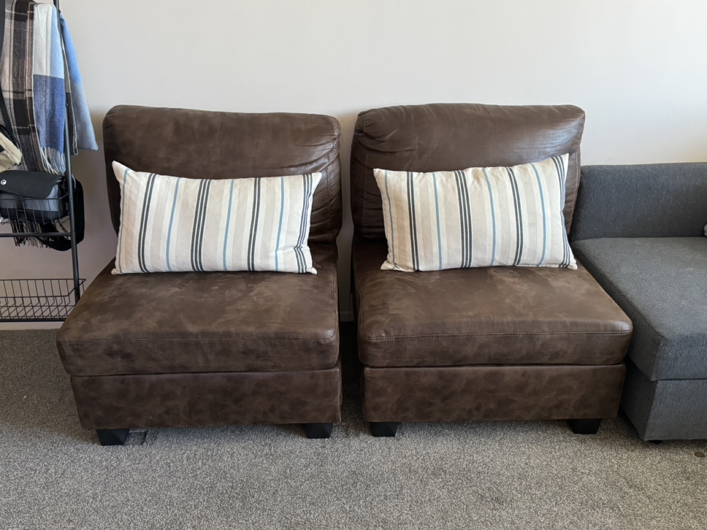 Brown Faux Leather Armless Chairs