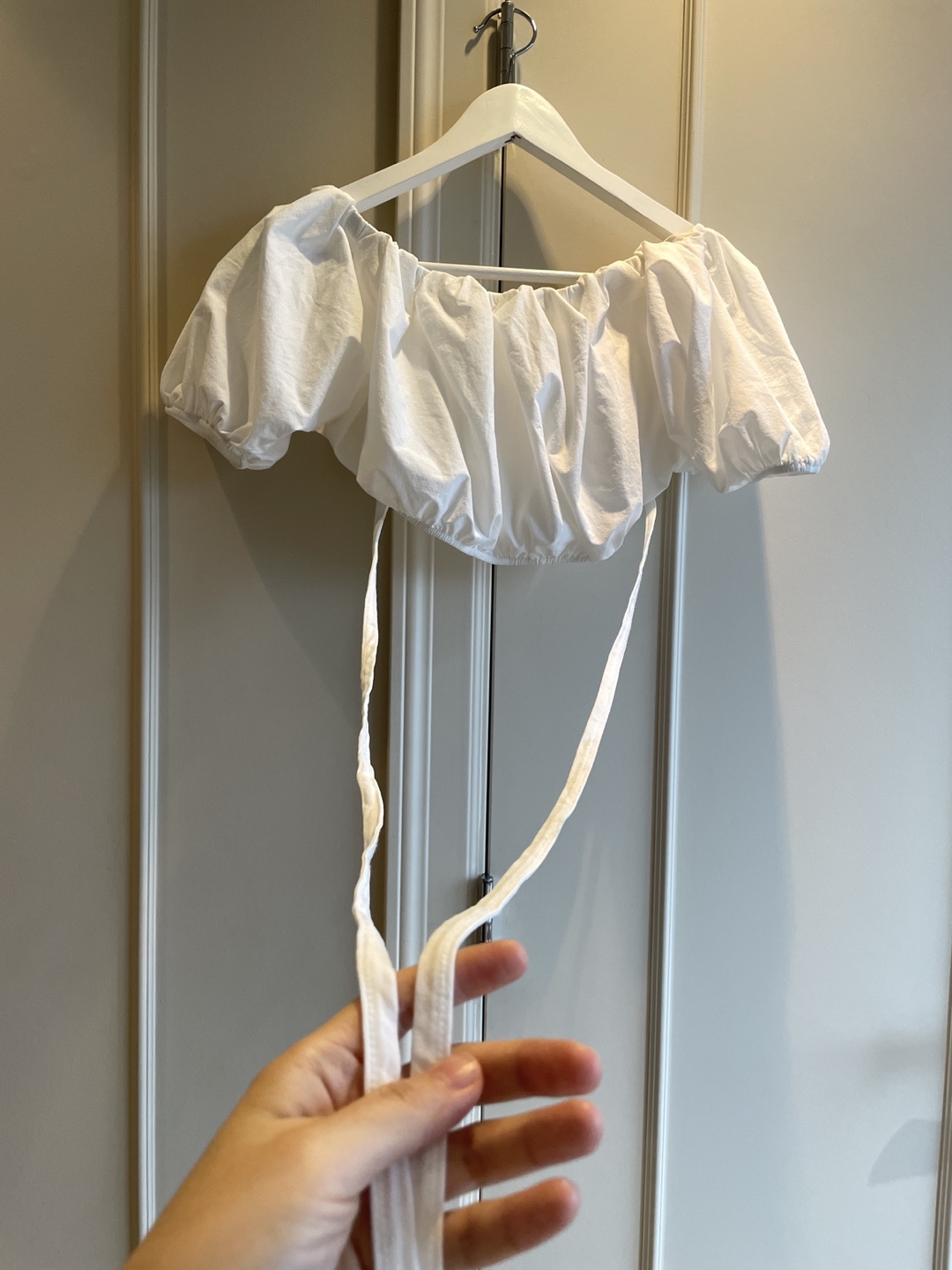 Zara White Off-the-Shoulder Puff Sleeve Crop Top - photo 3