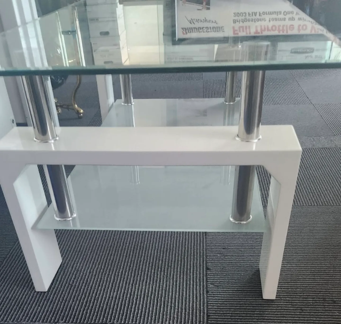 Modern Glass Top Coffee Table with Shelf - White image indicator(3)