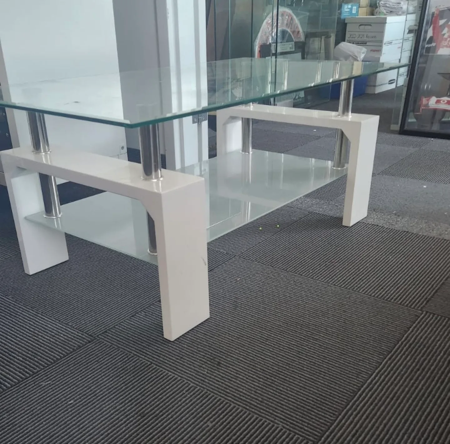 Modern Glass Top Coffee Table with Shelf - White image indicator(2)