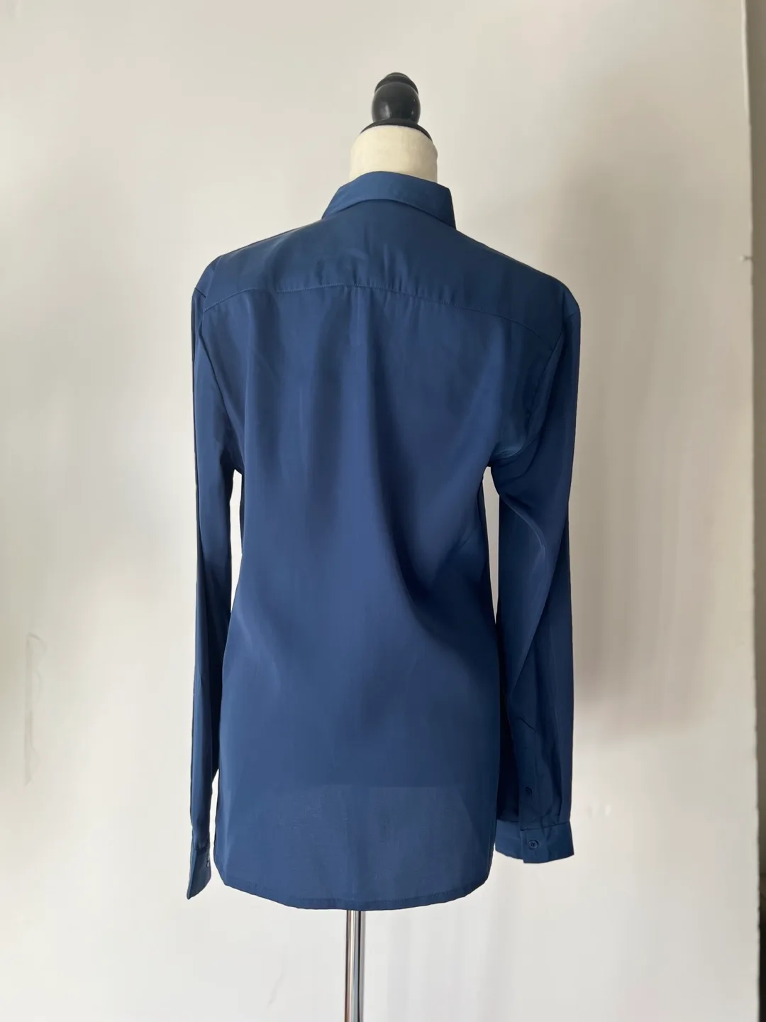 Men's Dark Blue Long Sleeve Silky Button-Down Shirt image indicator(3)