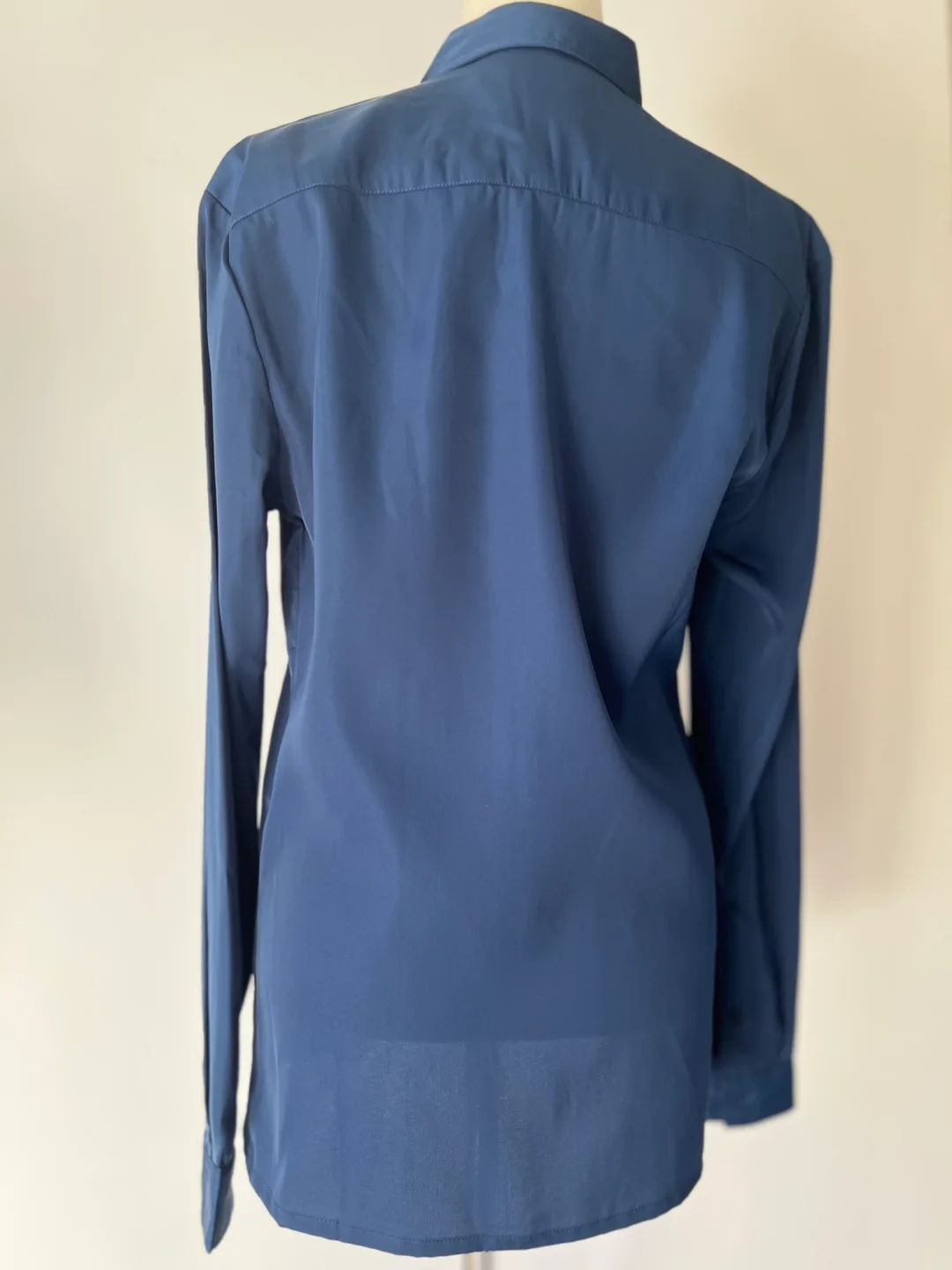 Men's Dark Blue Long Sleeve Silky Button-Down Shirt image indicator(4)