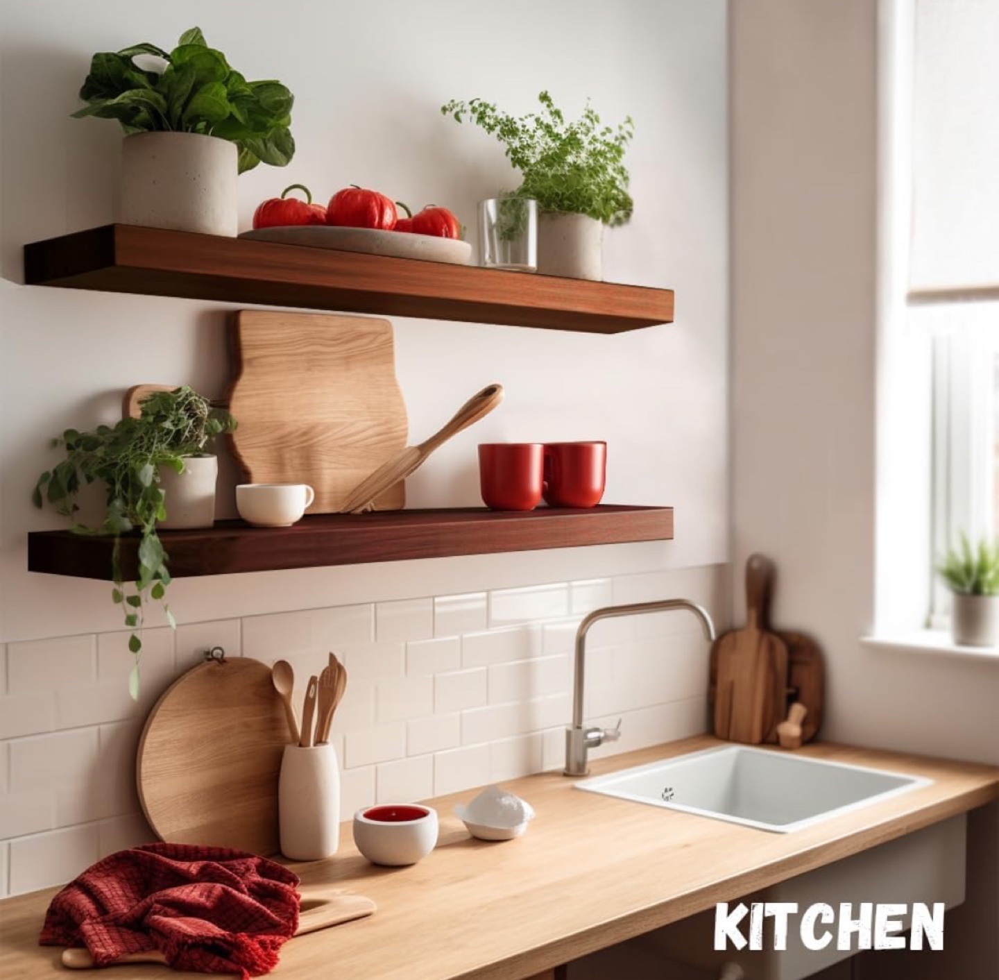 Set of 4 Floating Shelves - Rustic Brown Wood - photo 4