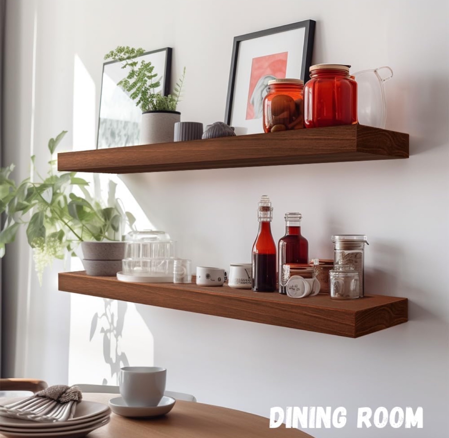 Set of 4 Floating Shelves - Rustic Brown Wood - photo 3