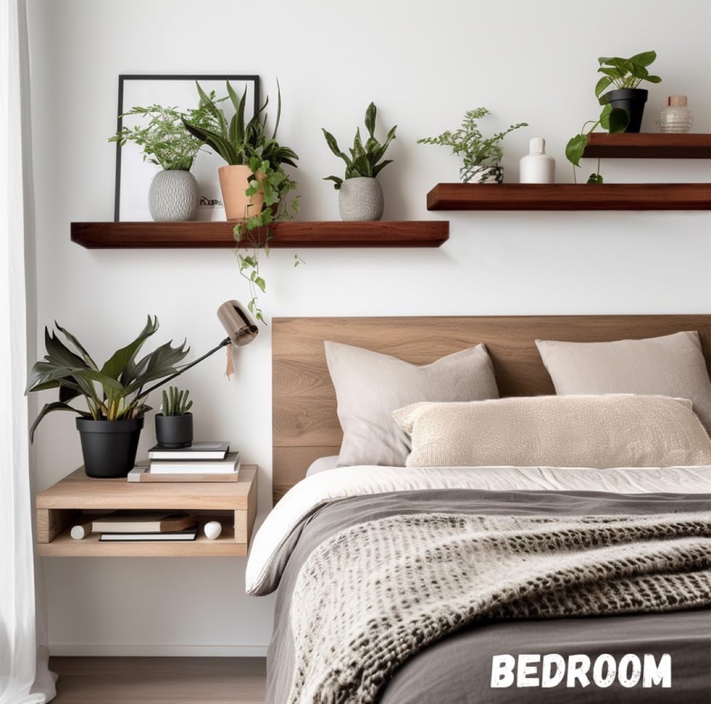 Set of 4 Floating Shelves - Rustic Brown Wood - photo 2