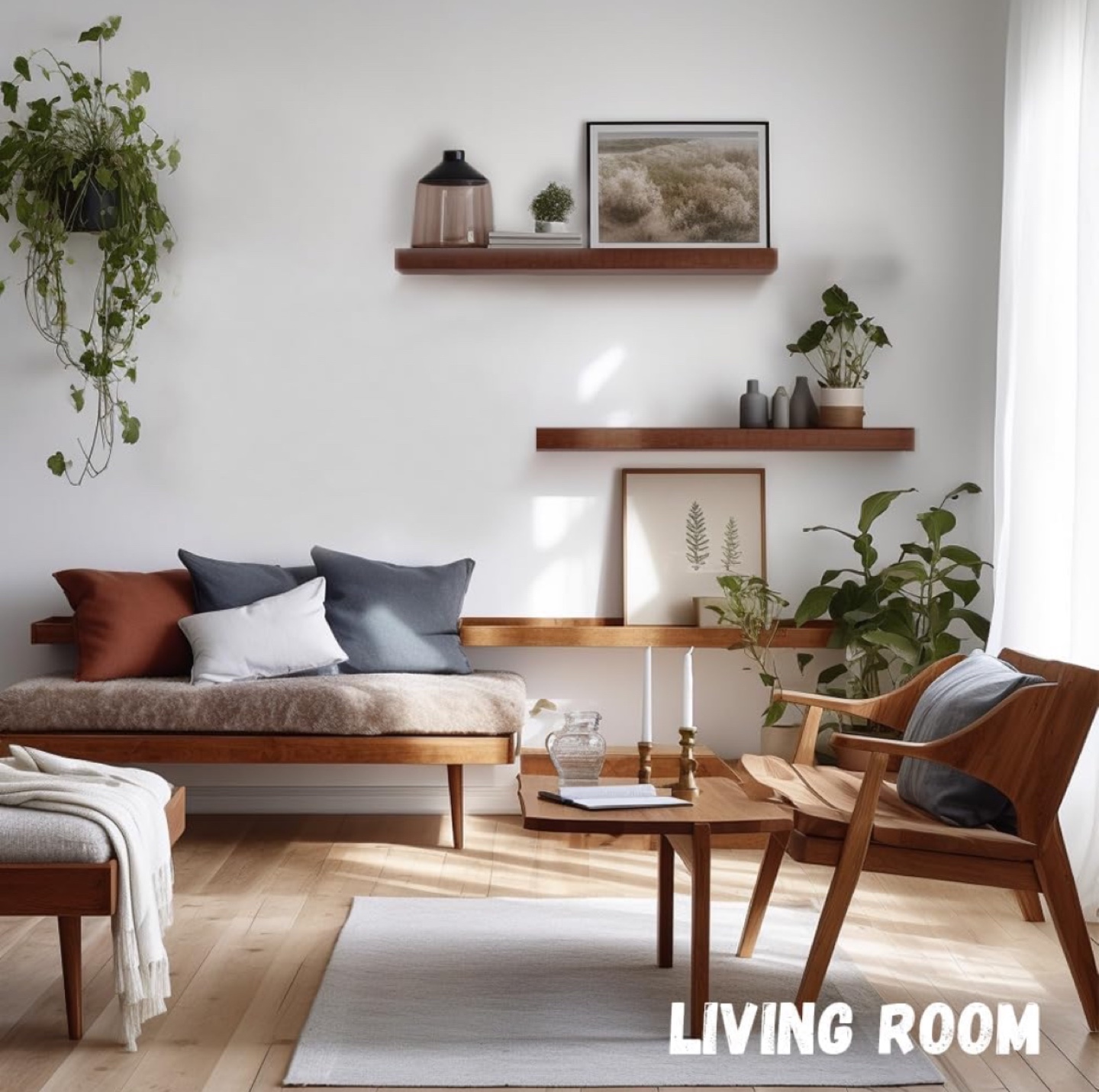 Set of 4 Floating Shelves - Rustic Brown Wood