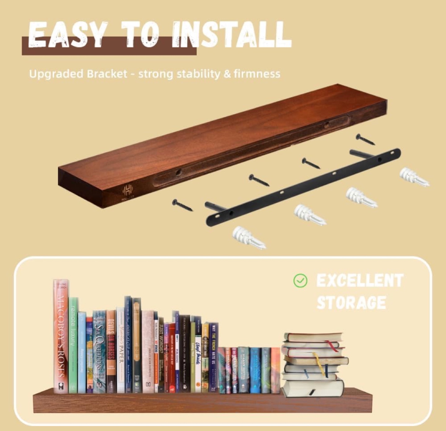 Set of 4 Floating Shelves - Rustic Brown Wood - photo 5