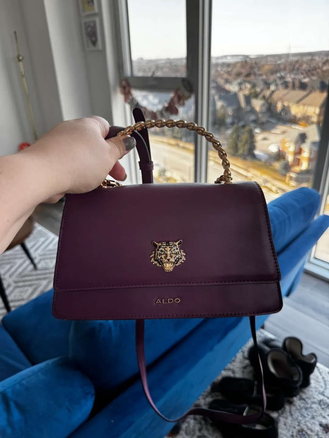 ALDO Purple satchel bag with tiger detail image indicator(2)