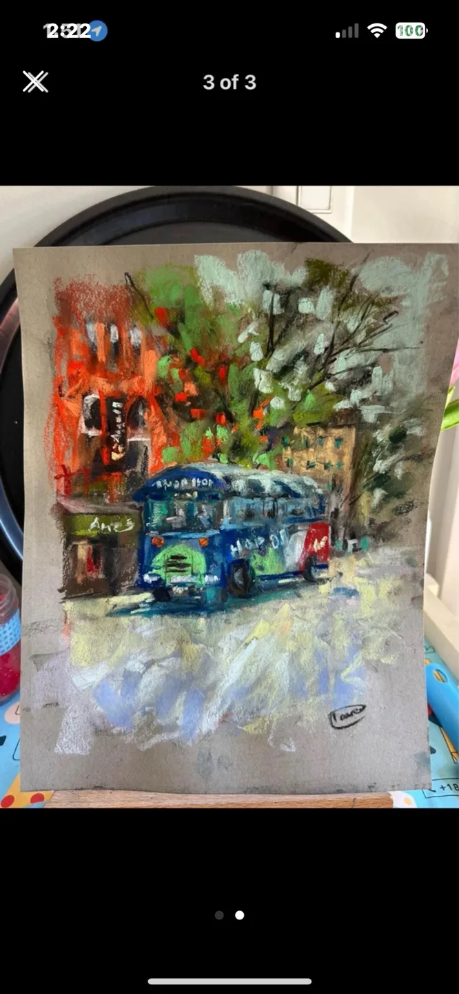 “Hop On Hop Off Bus” original pastel painting image indicator(2)