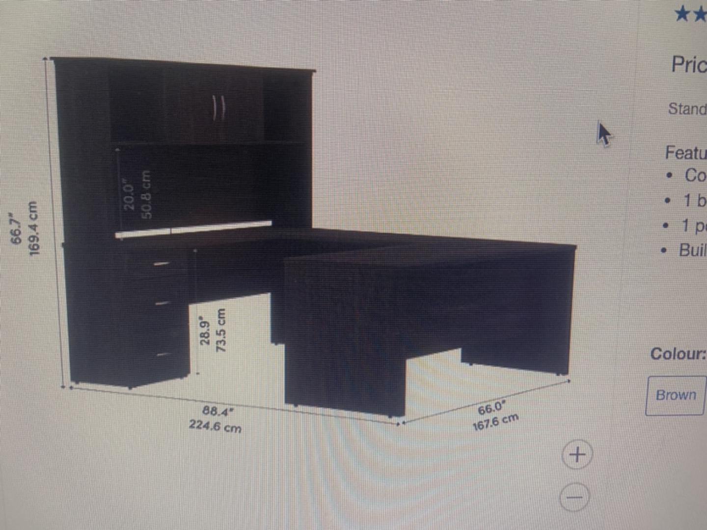 Bestar Gosford L-Shaped Desk with Hutch - Brown - photo 3