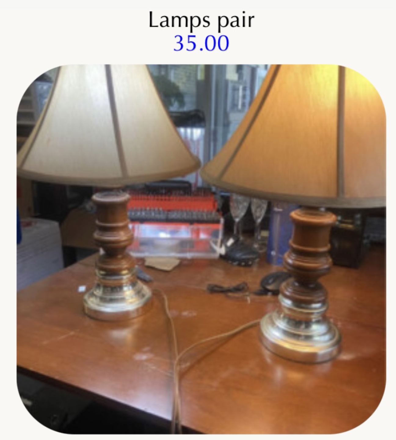 Pair of Table Lamps with Wooden Bases