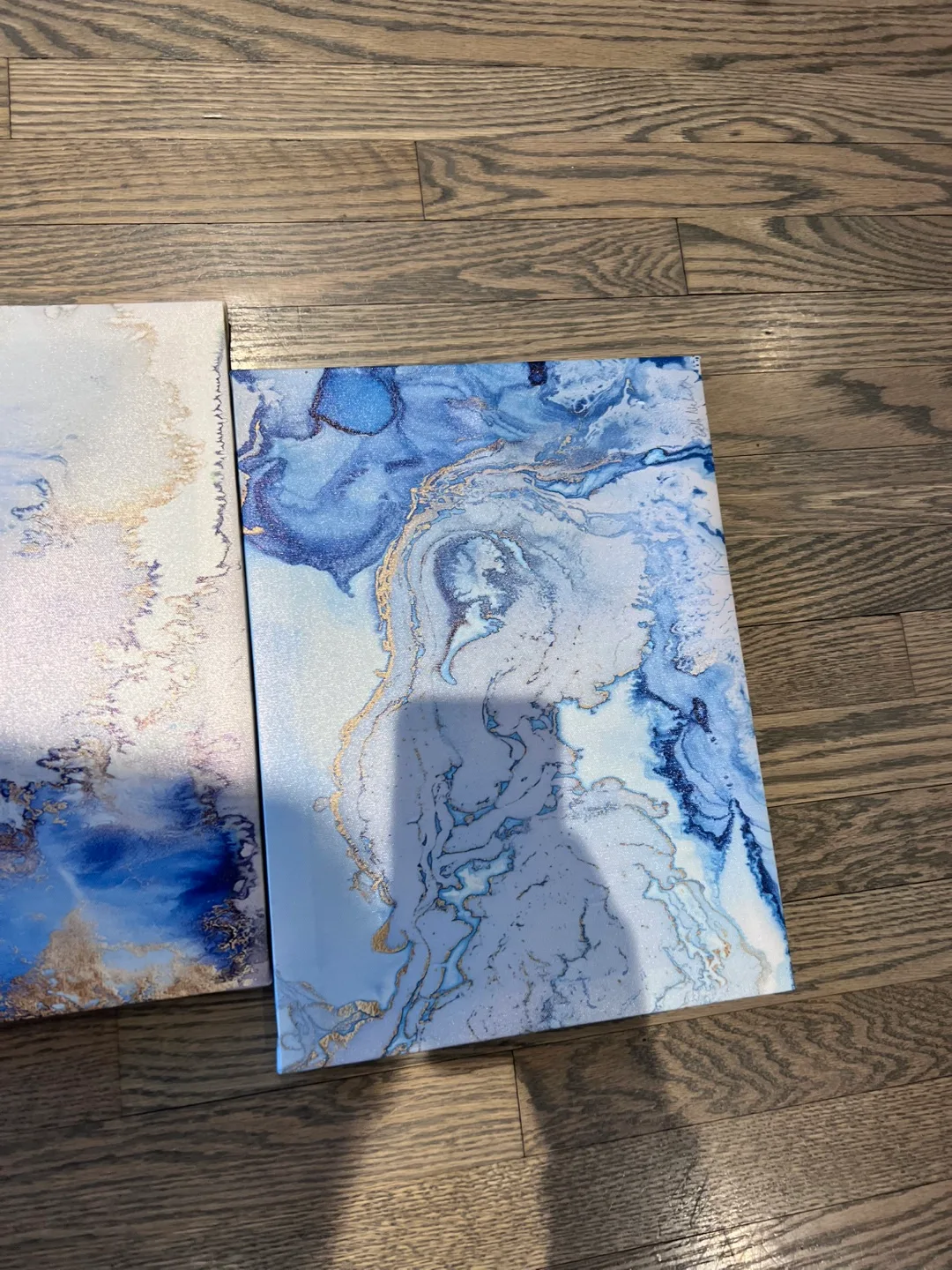 Set of three blue and gold abstract canvas wall art image indicator(4)