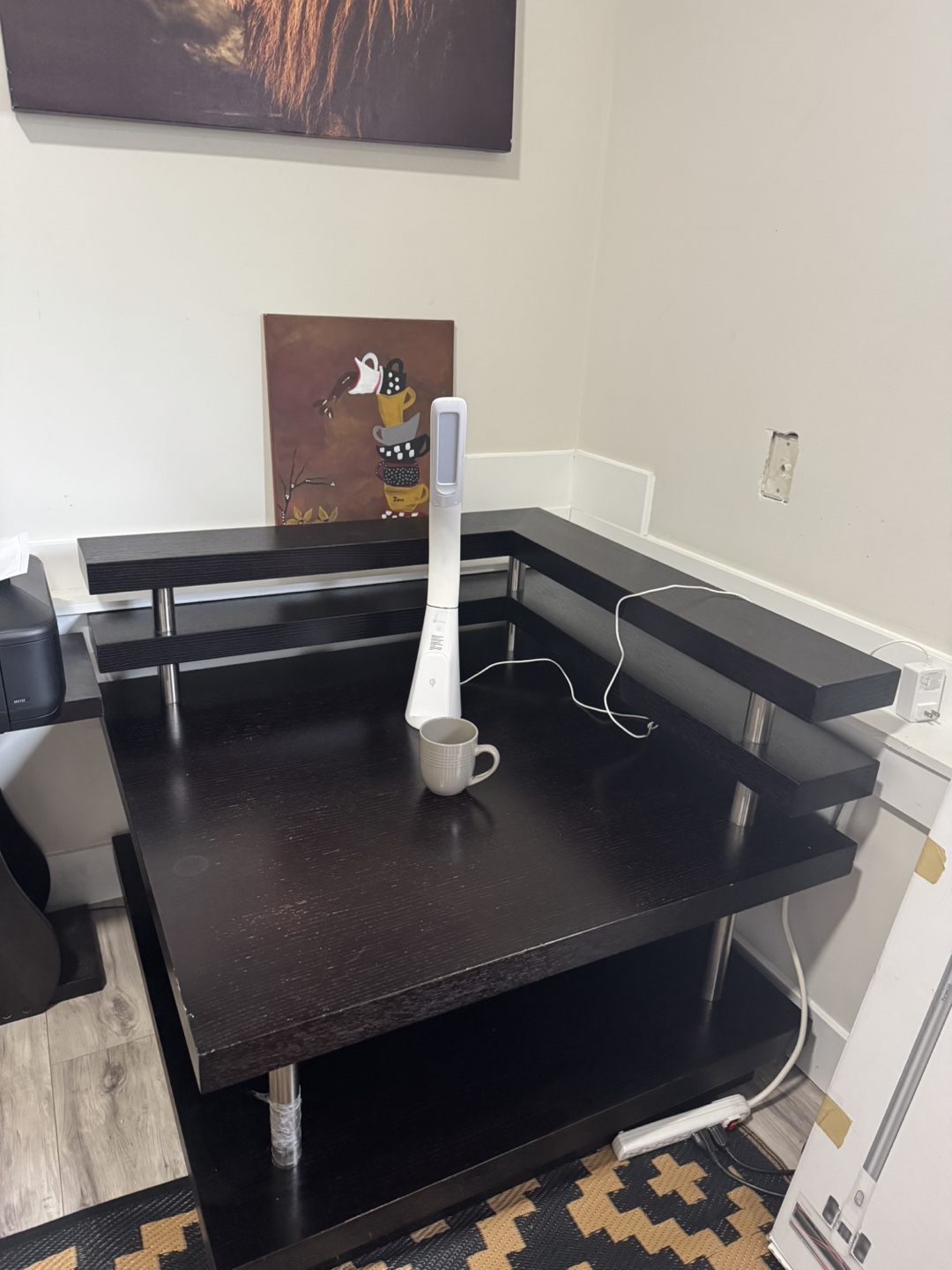Dark Brown Corner Table with Shelves