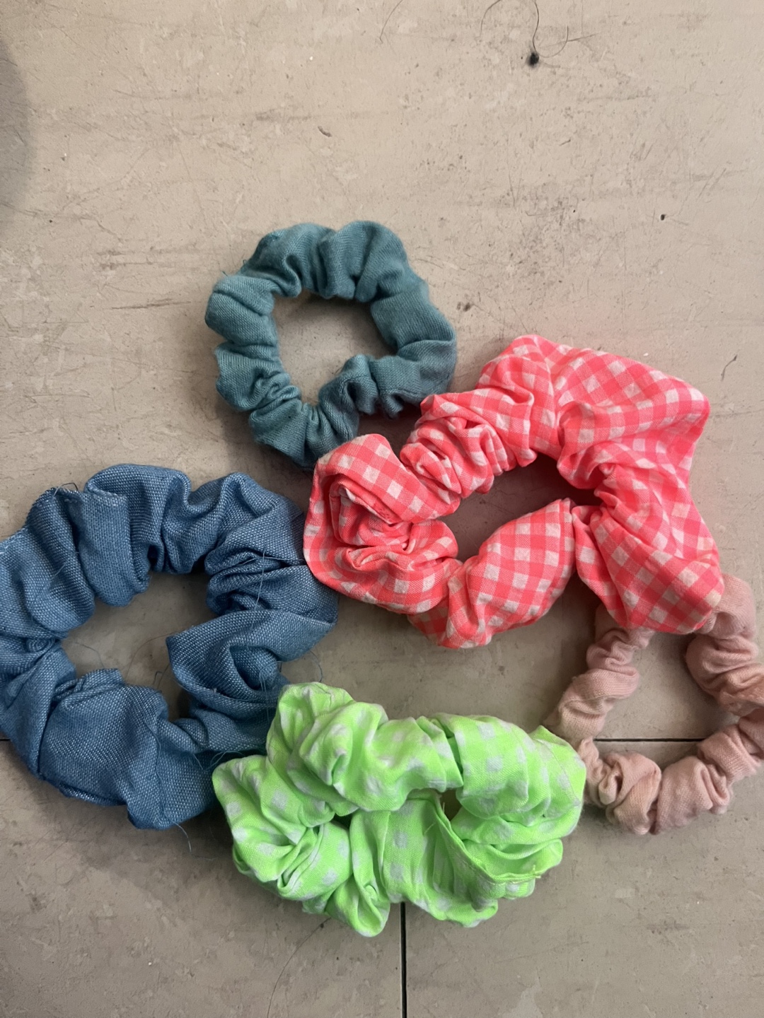 Five colourful scrunchies