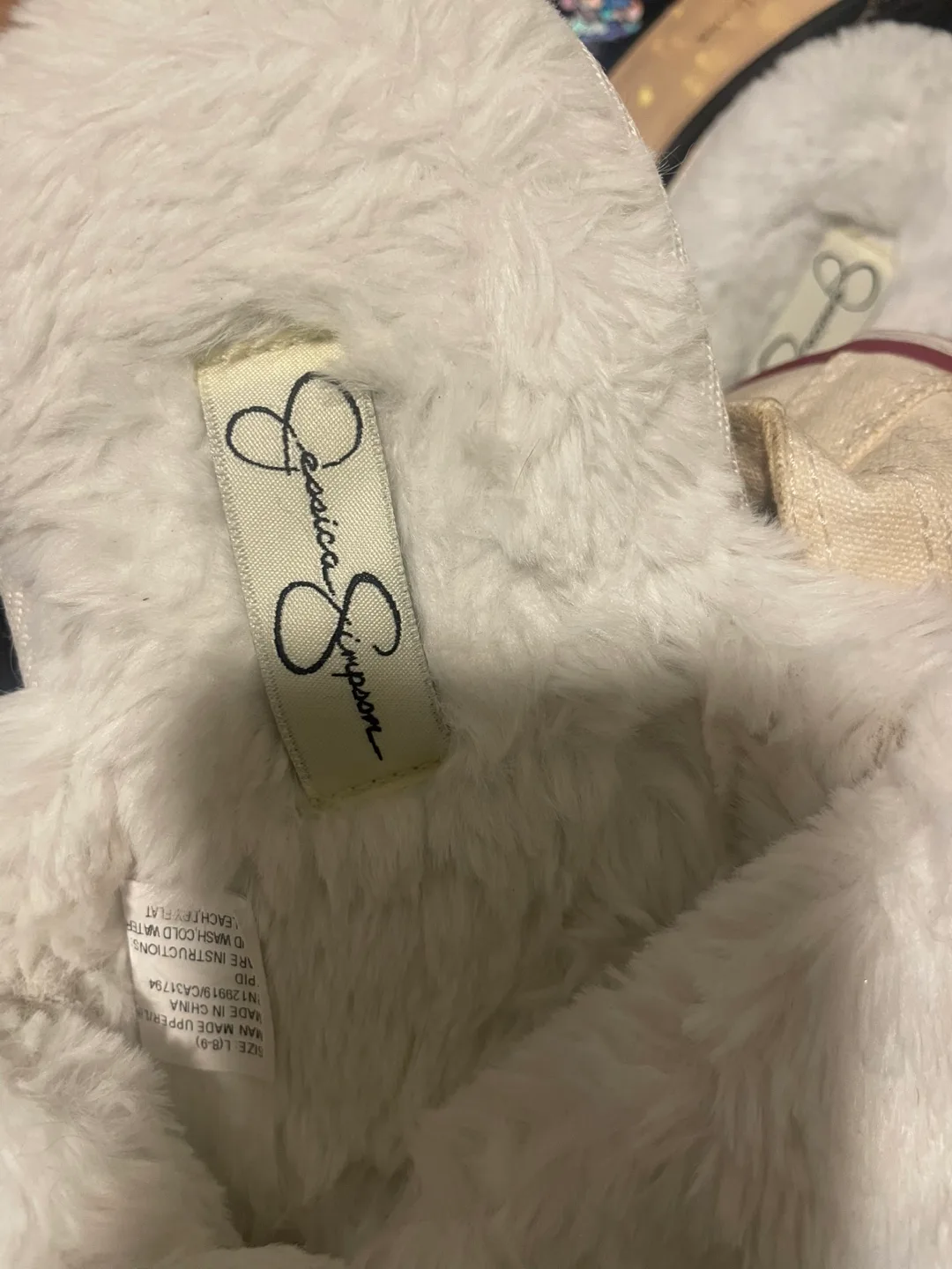 Jessica Simpson White Fuzzy Slippers with Rhinestones image indicator(2)