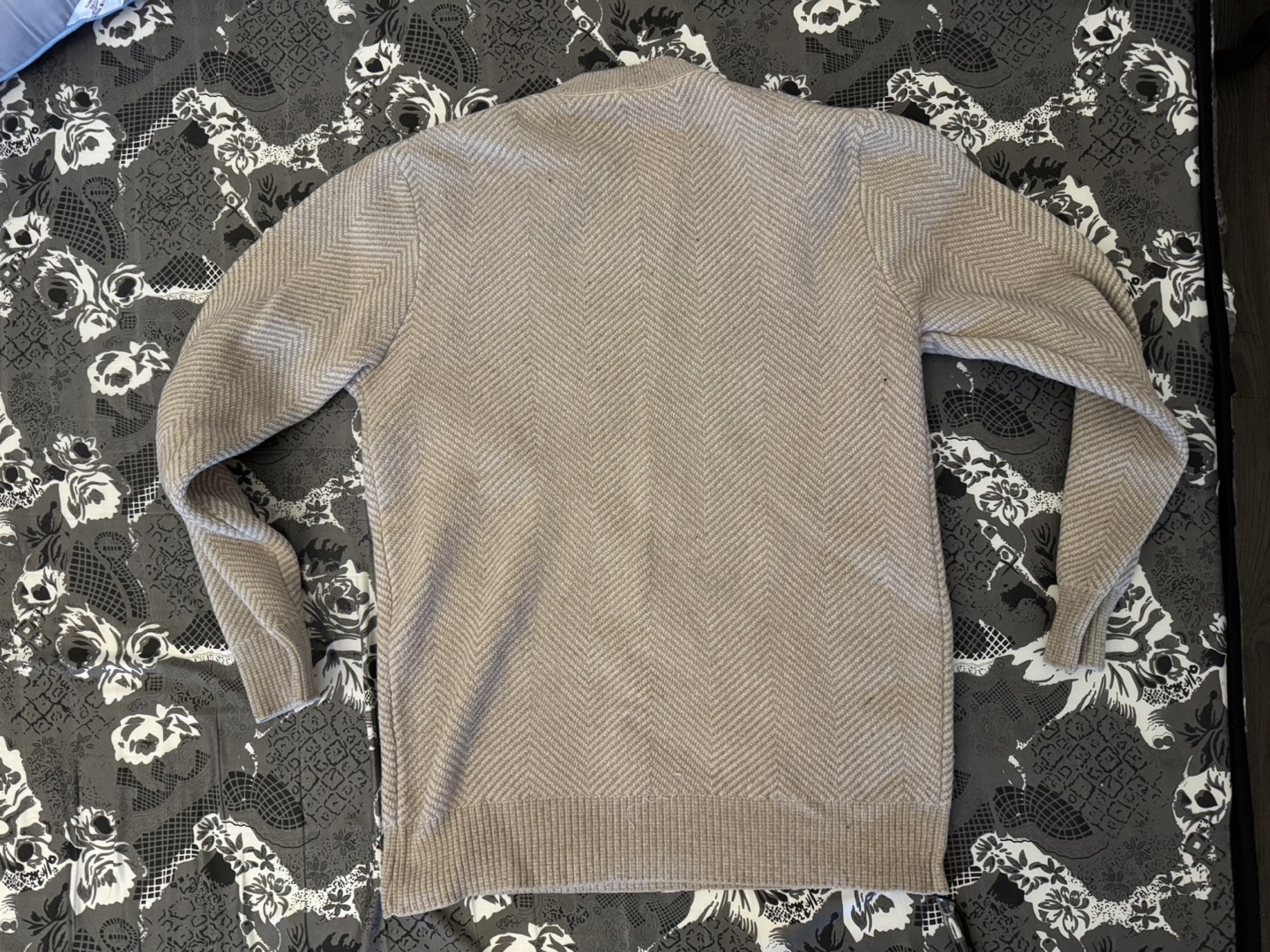 Men's Beige Herringbone Knit Sweater - photo 3