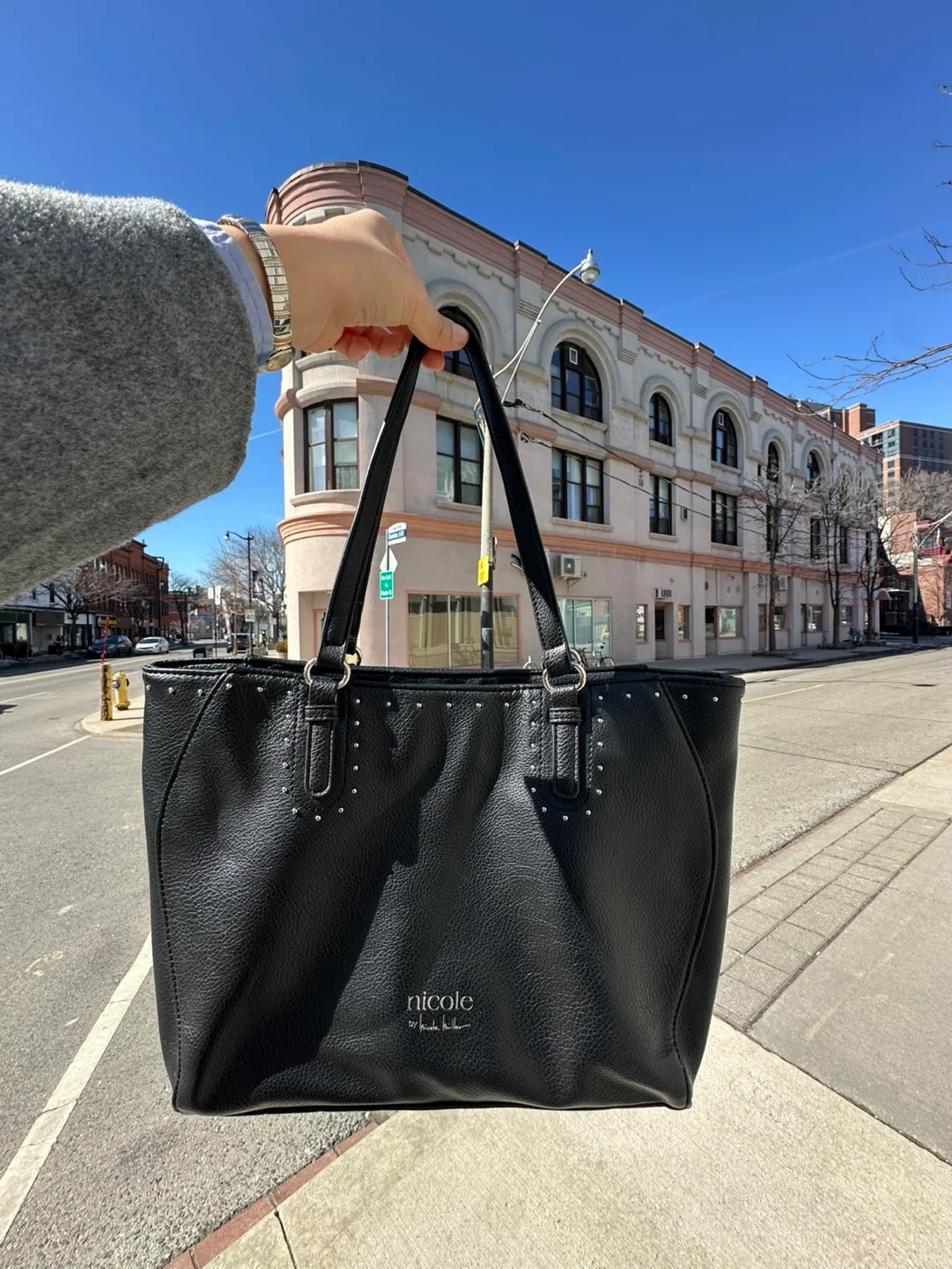 Nicole miller Black Studded Tote Bag thumbnail