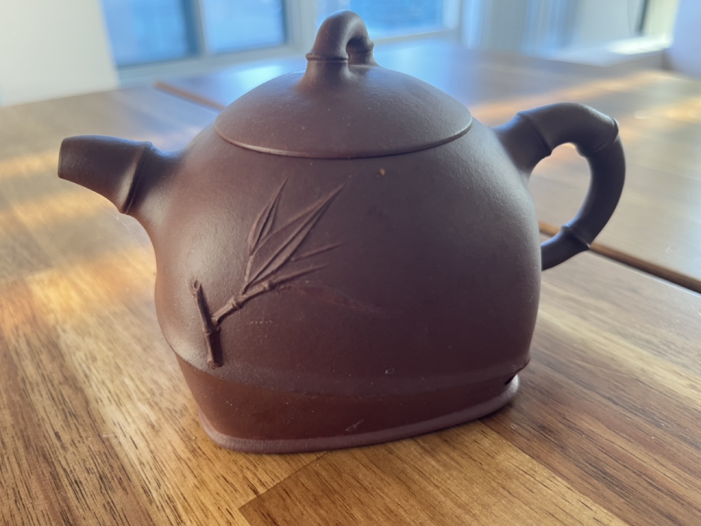 Small Brown Teapot with Bamboo Design