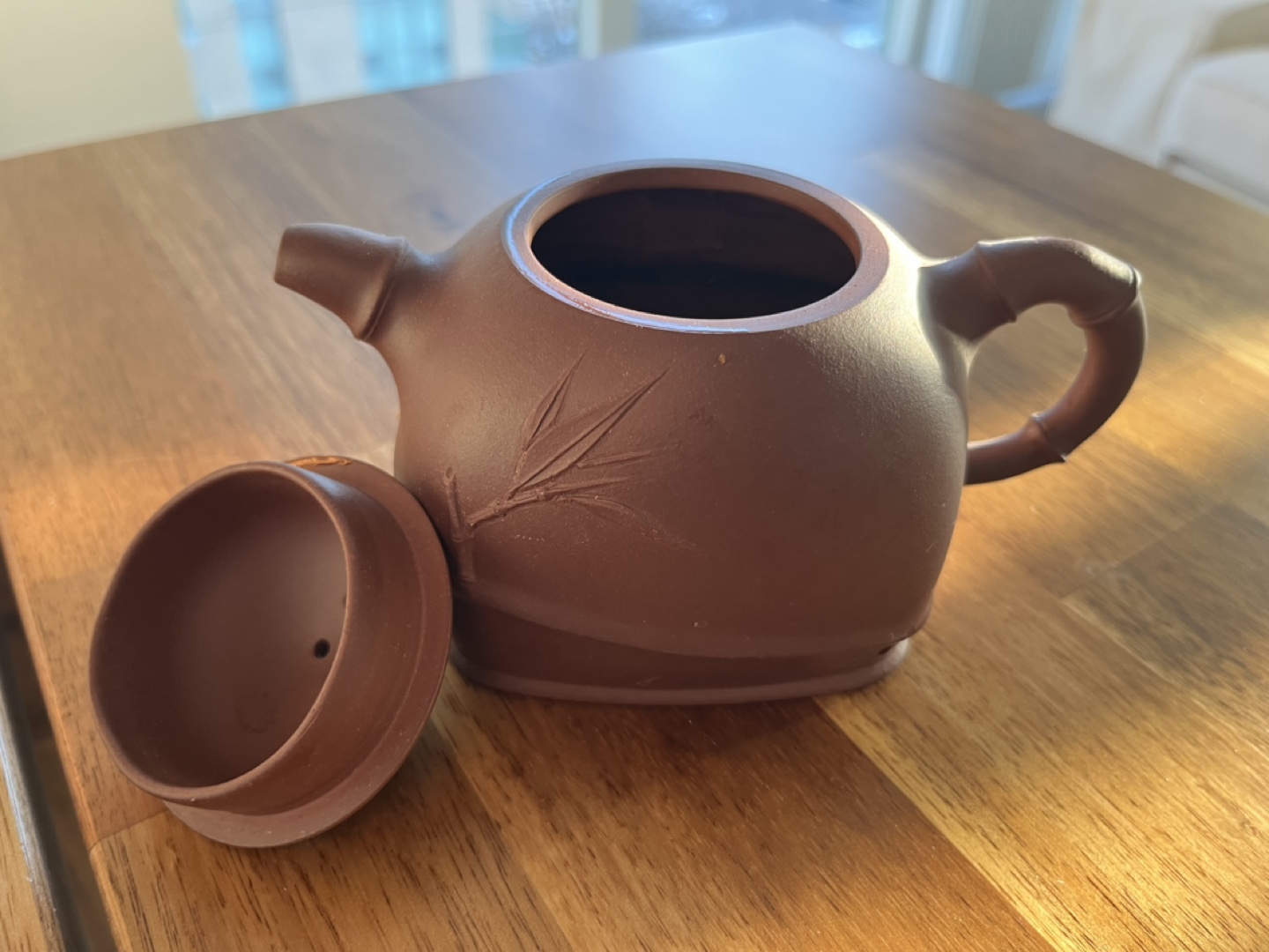 Small Brown Teapot with Bamboo Design - photo 2