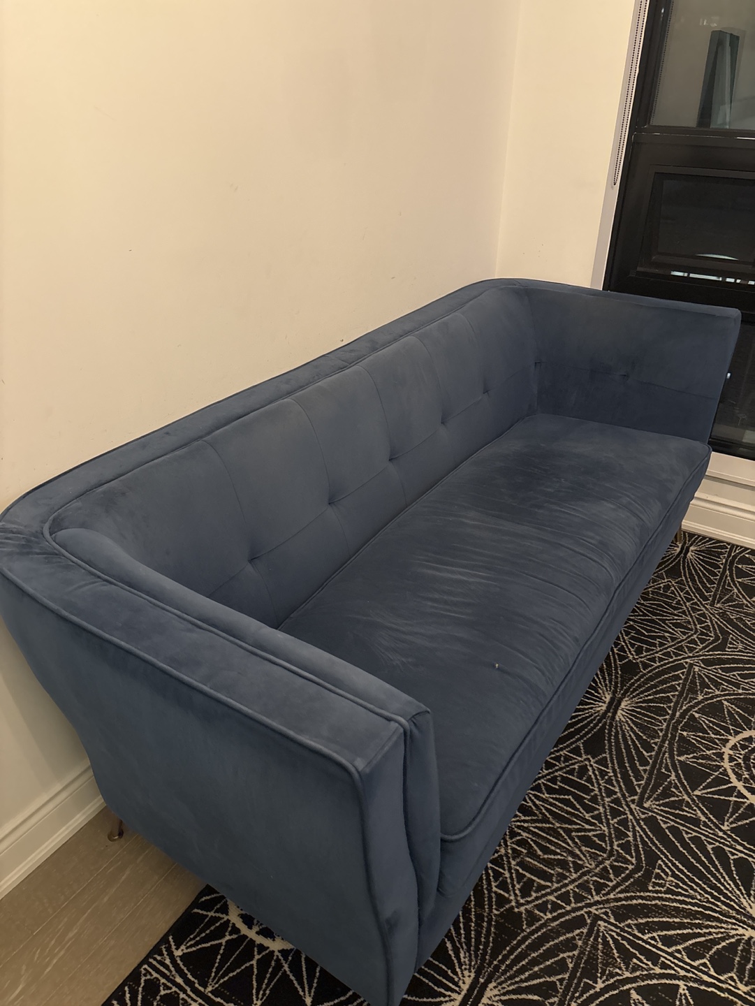 Mid-Century Modern Velvet Sofa - Blue