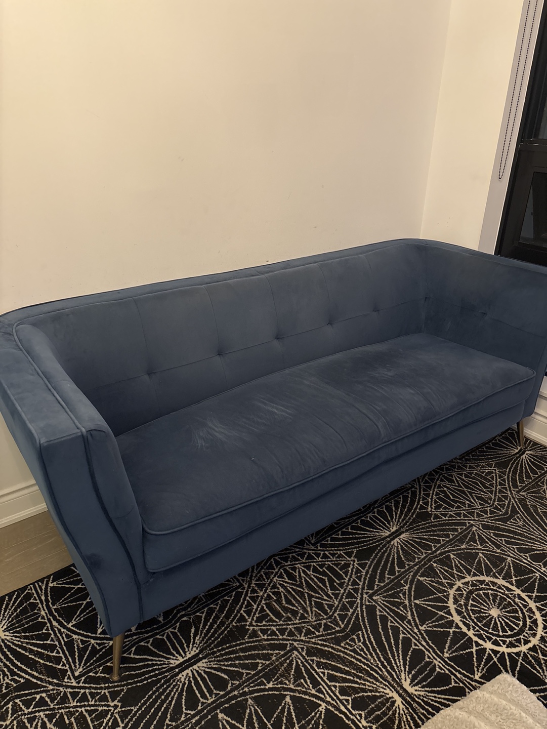 Mid-Century Modern Velvet Sofa - Blue - photo 2