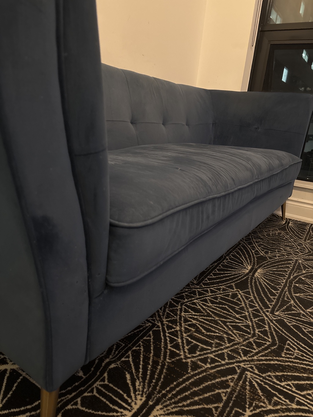Mid-Century Modern Velvet Sofa - Blue - photo 3