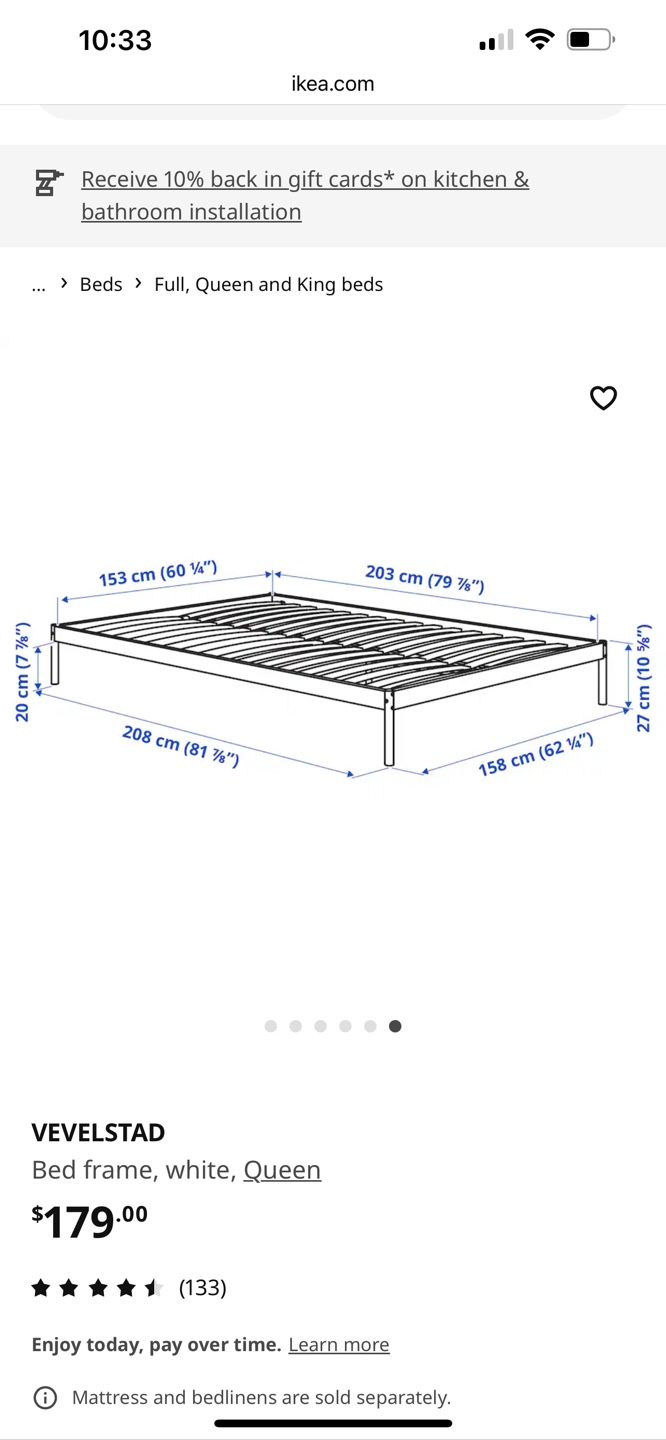 IKEA VEVELSTAD Queen Bed Frame - White - photo 5