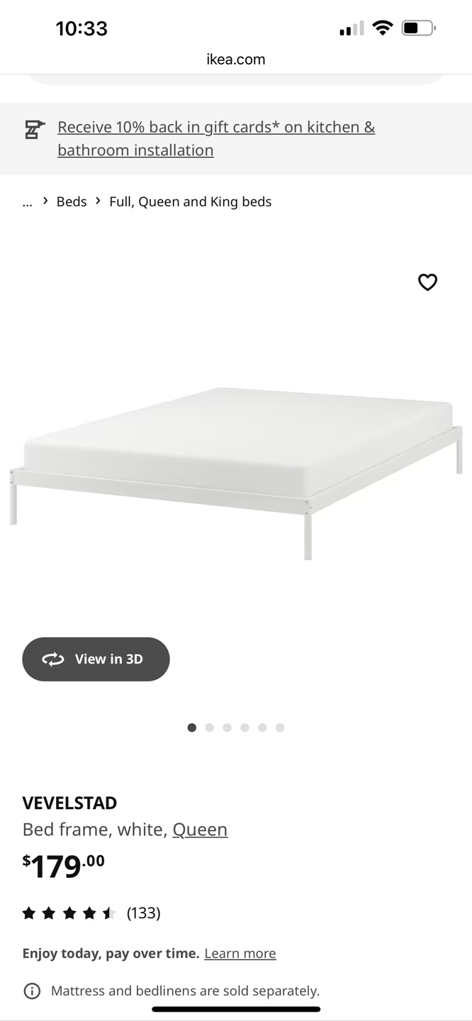 IKEA VEVELSTAD Queen Bed Frame - White
