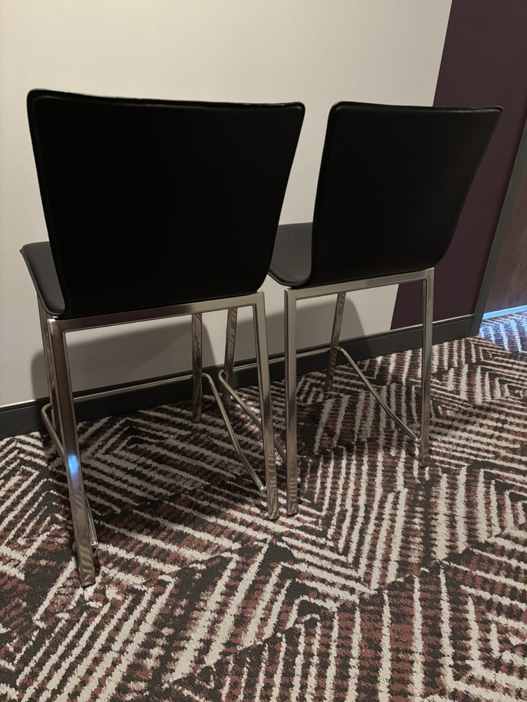 Pair of Black Leather Bar Stools with Chrome Legs - photo 3