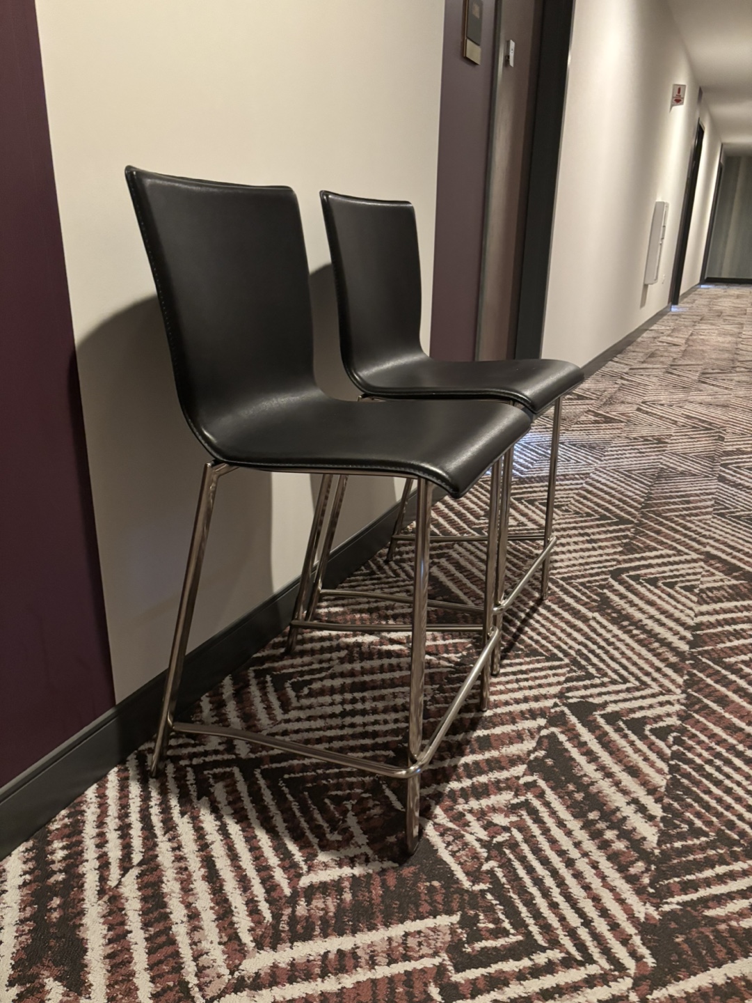 Pair of Black Leather Bar Stools with Chrome Legs - photo 2
