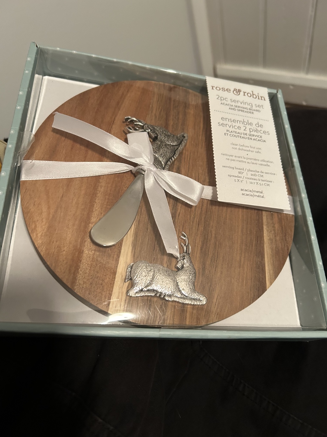 Rose & Robin Acacia Wood Serving Board & Spreader Set