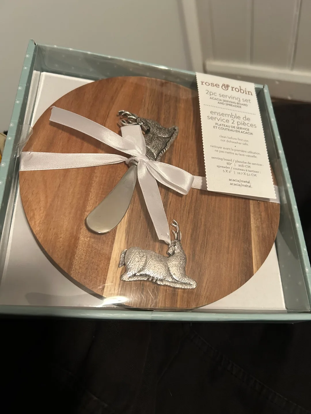 Rose & Robin Acacia Wood Serving Board & Spreader Set