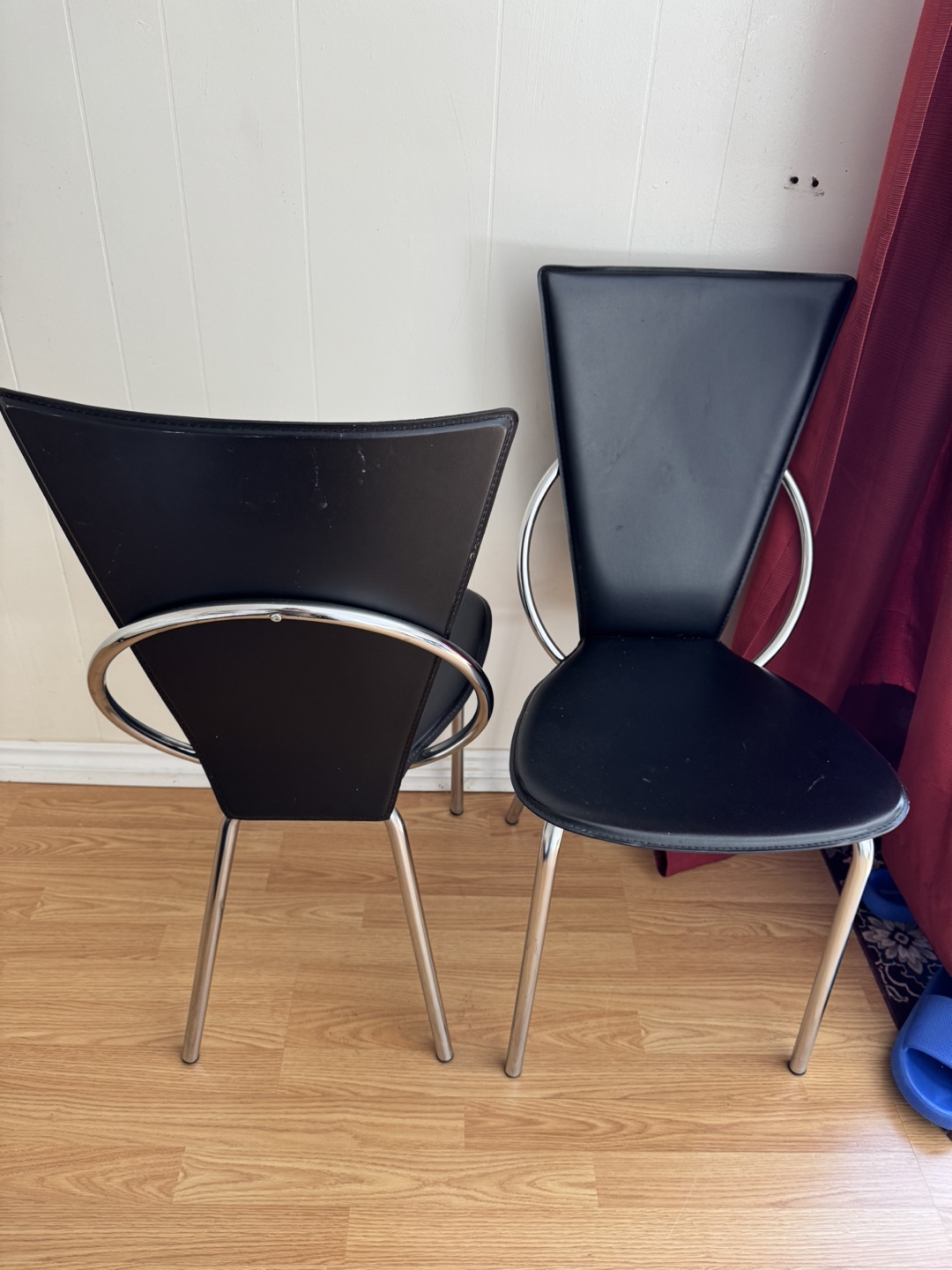 Black Leather Dining Chairs with Chrome Legs (4) - photo 3